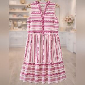 Signature by Robbie Bee Pink Boho Tiered Dress Size M Summer Resortwear Cotton